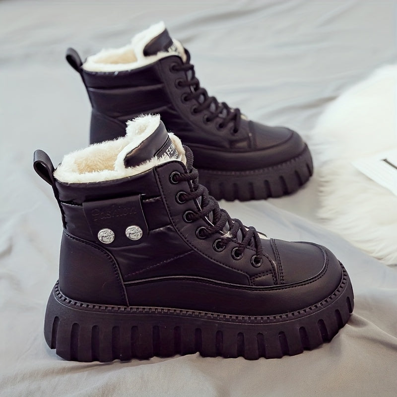 Women's Winter Boots - Thick Platform Lace-Up Ankle Boots