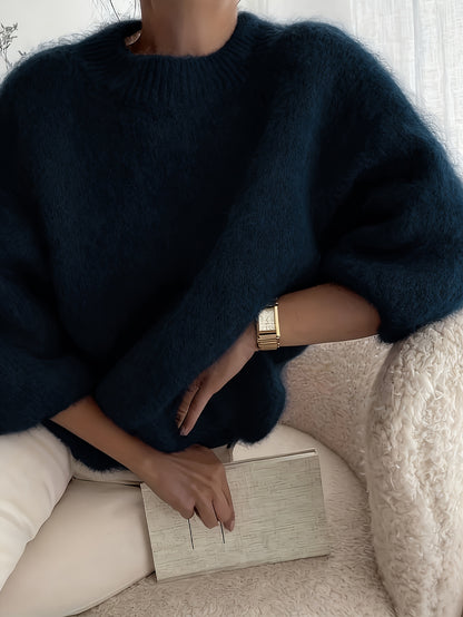 Women's Alpaca Sweater - Elegant Round Neck Winter Coat, Soft Warm Pure Color Blouses | High Elasticity for a Flattering Fit | Solid Color Sweaters for Dresses, Skirts & Pants Toppings | Hand Wash/Dry Clean (Autumn/Winter War