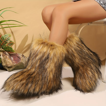 Women's Slip-On Mid-Calf Boots - Plush Faux Fur Lining Winter