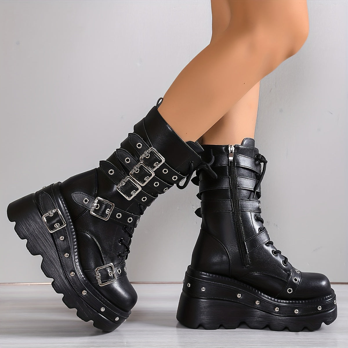 Women's Punk Boots - Thick Platform Ultra-High Wedge Gothic