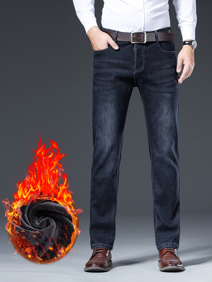 ESDVQ Men's Winter-Thickened Stretch Jeans - Warm Straight-Leg