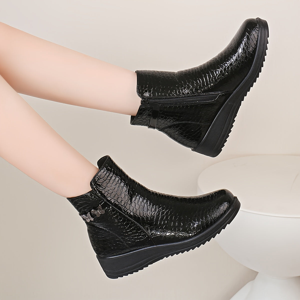 Women's Winter Warm Chunky Platform Ankle Boots - Side Zipper