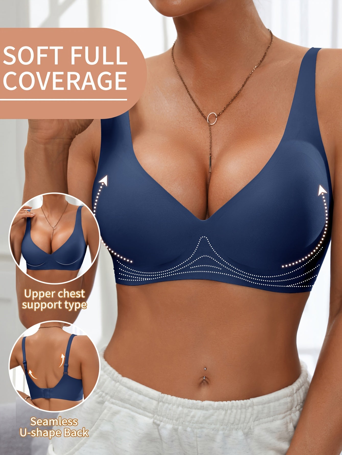 Full-Coverage Push-Up Bra - Wire-Free High Lift Non-Detachable Pad