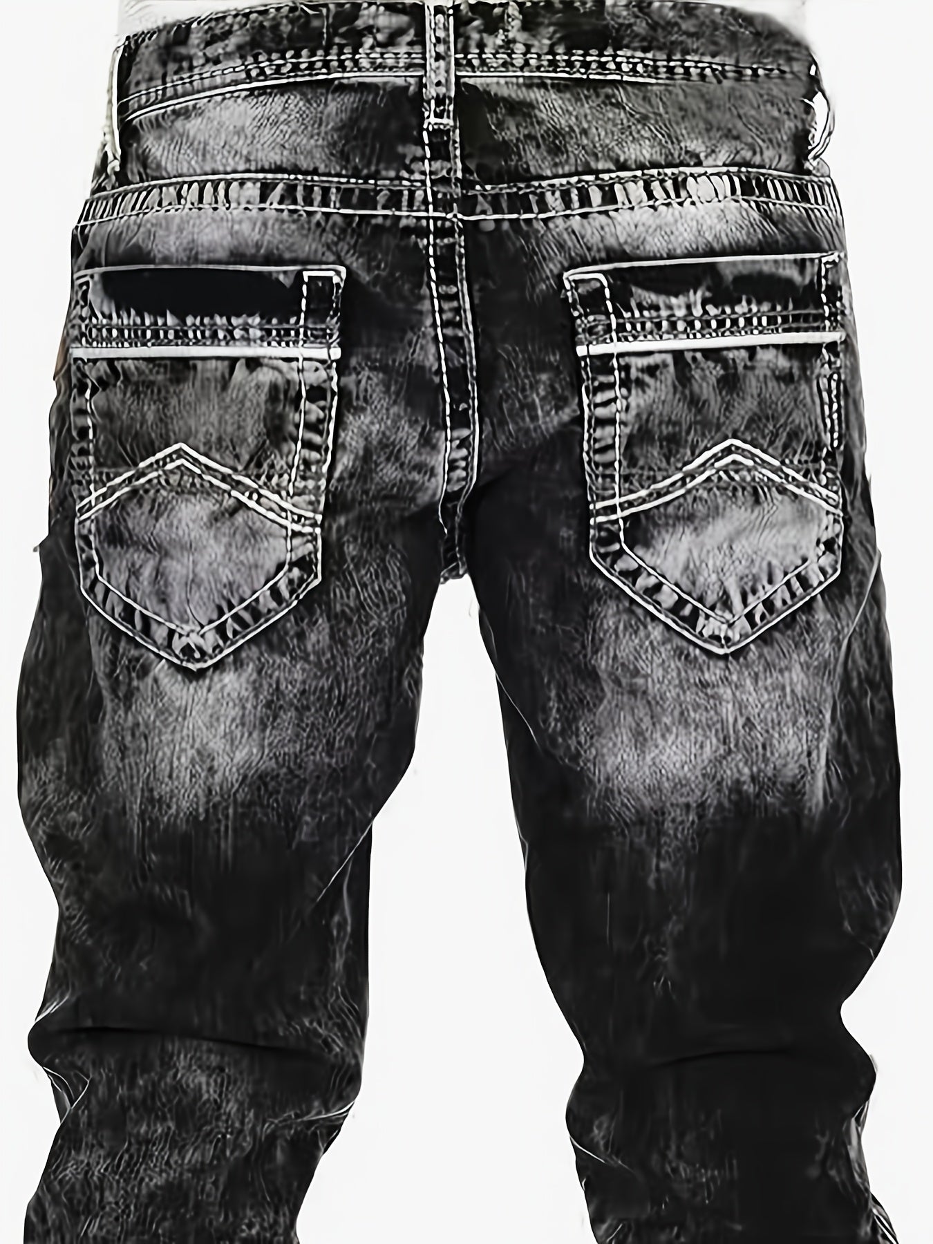 Men's Casual Stretch Denim Jeans - Distressed Washed Regular Fit