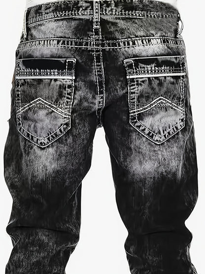 Men's Casual Stretch Denim Jeans - Distressed Washed Regular Fit