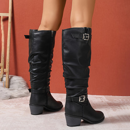 DENGWEISI Women's Elegant Chelsea Knee-High Boots - Side Zipper