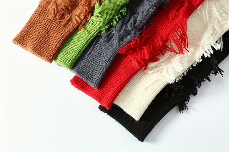 Men's Casual Fringed Pullover Sweater - High Stretch Knit