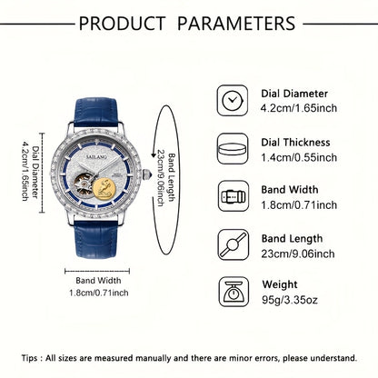 VerdeMontre Men's Luxury Automatic Mechanical Watch - Skeleton Dial World Time