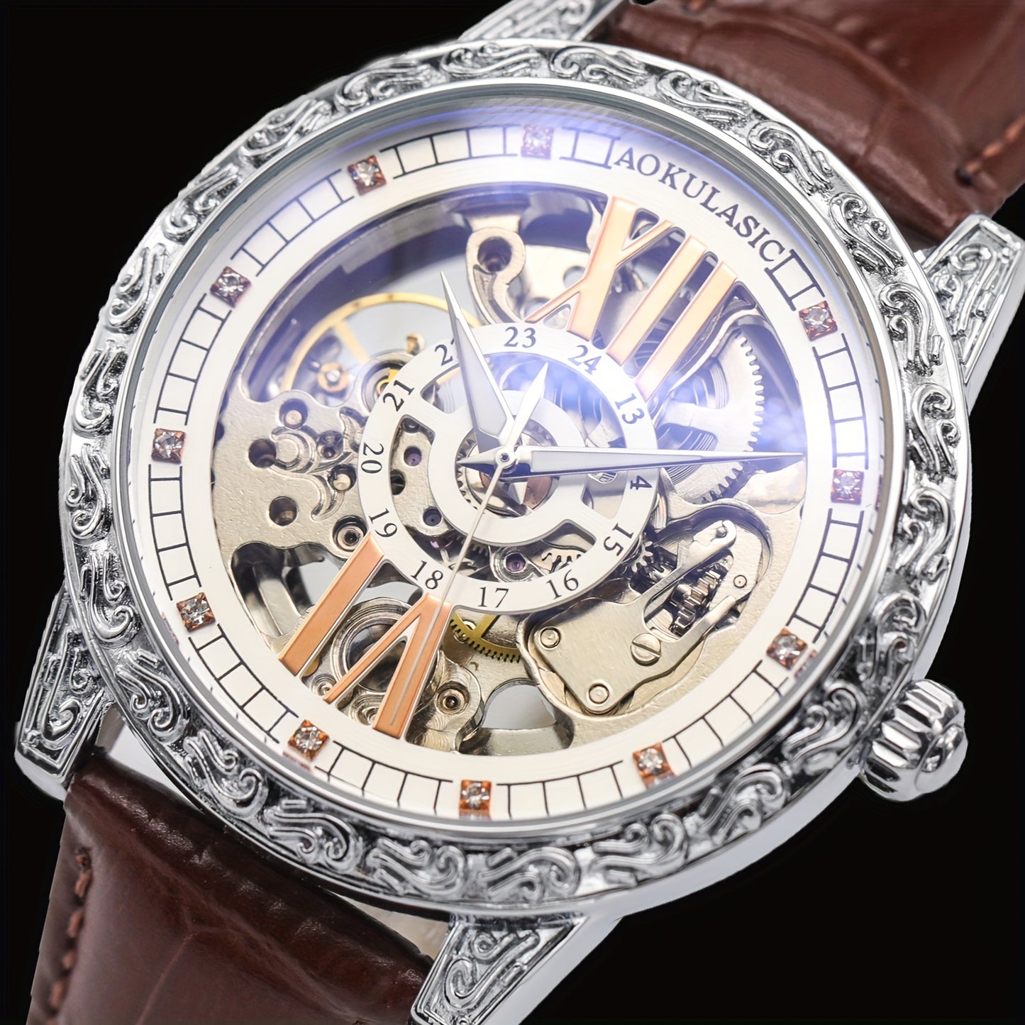 AOKULASIC Men's Luxury Tourbillon Skeleton Automatic Watch