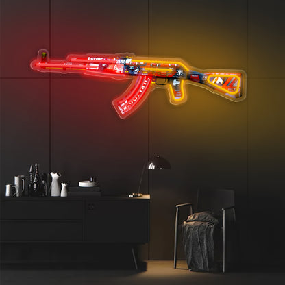 Cool AK47 Shaped Neon Lights | UV Printed, 59.99 cm by 18.49 cm, USB Powered with Ten Levels of Brightness, Suitable for Gaming Rooms and Home Decor, Perfect Gift for Friends