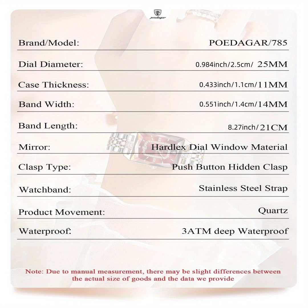 POEDAGAR Women's Luxury Watch - Waterproof Calendar Quartz Steel