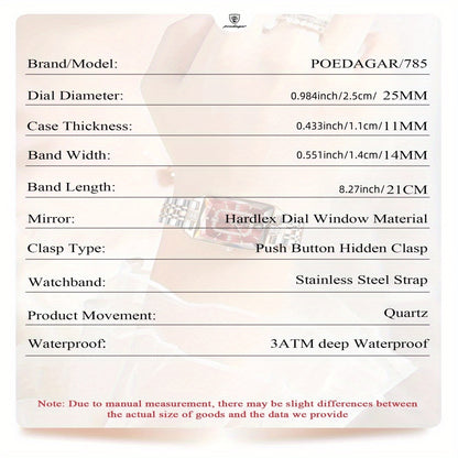 POEDAGAR Women's Luxury Watch - Waterproof Calendar Quartz Steel