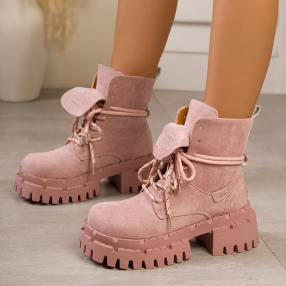 Women's Red Retro Chunky Platform Boots - Maroon Ankle