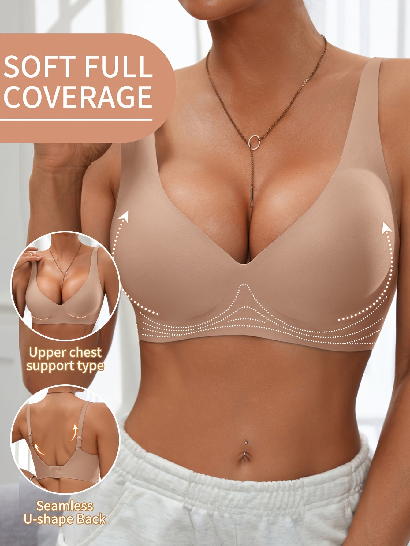 Full-Coverage Push-Up Bra - Wire-Free High Lift Non-Detachable Pad