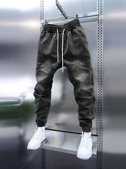 Men'S Four-Season Patchwork Cuffed Casual Jeans in Light Blue.