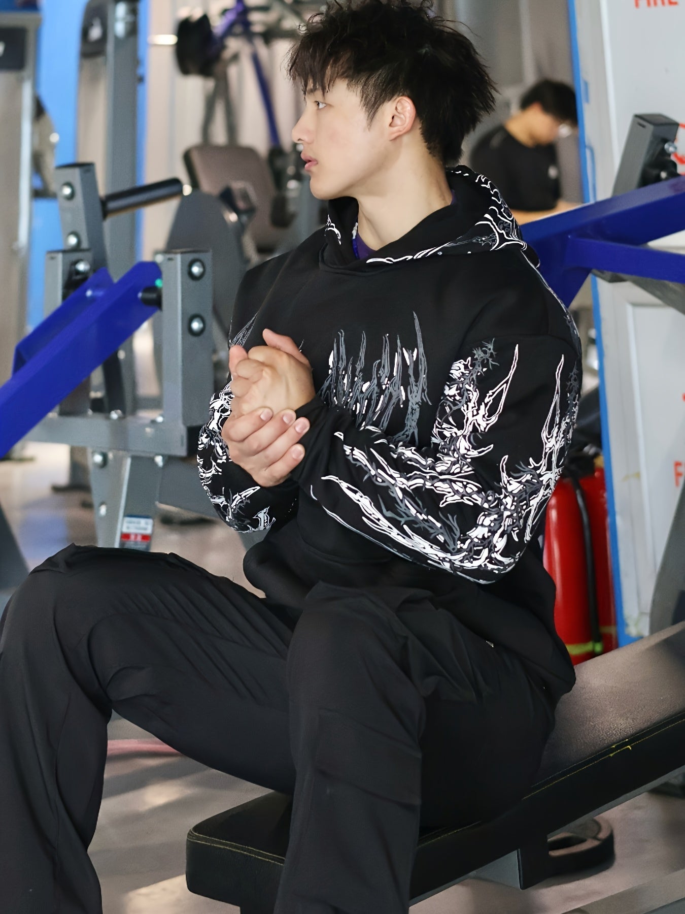 Men's Striped Graphic Print Hoodie - Loose Fit with Kangaroo Pocket