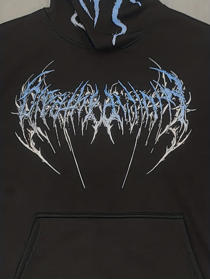 Men's Gothic Skull Print Zip Hoodie - Loose Fit with Pockets