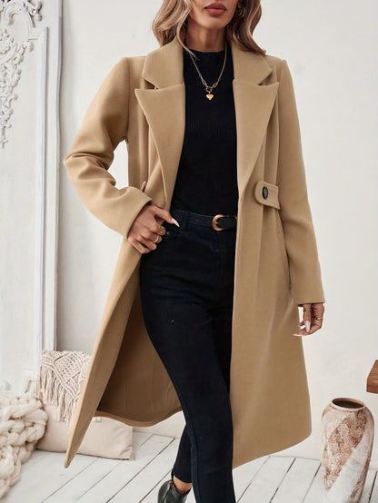Women's Suit Collar Two-Tone Belted Long Coat - Elegant H-Line