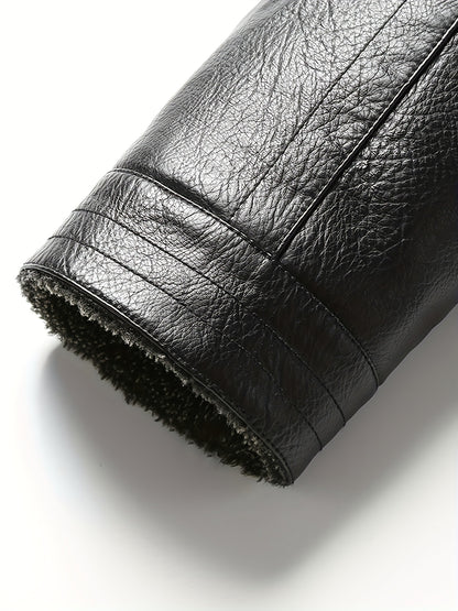 Men's Winter Thickened Bomber Jacket - Windproof Lapel PU