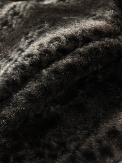 Men's Vintage Plush Jacket - Geometric Pattern with Faux Fur