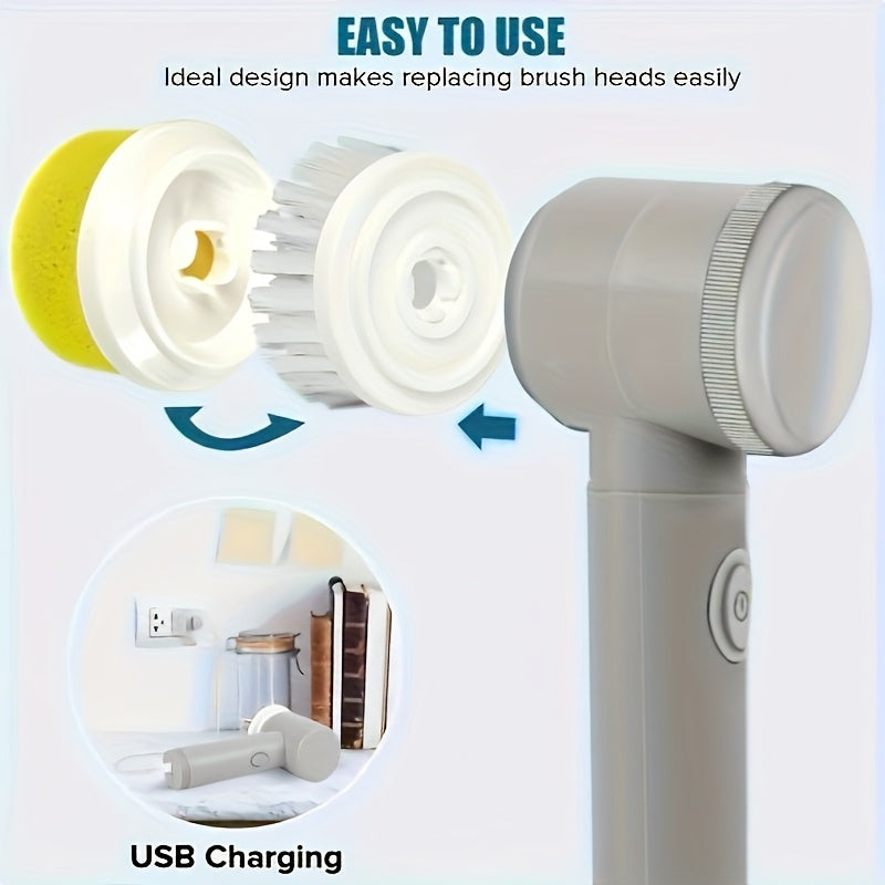 Electric Rotating Cleaning Brush – Cordless with 5 Replaceable Heads