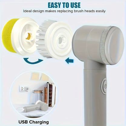 Electric Rotating Cleaning Brush – Cordless with 5 Replaceable Heads