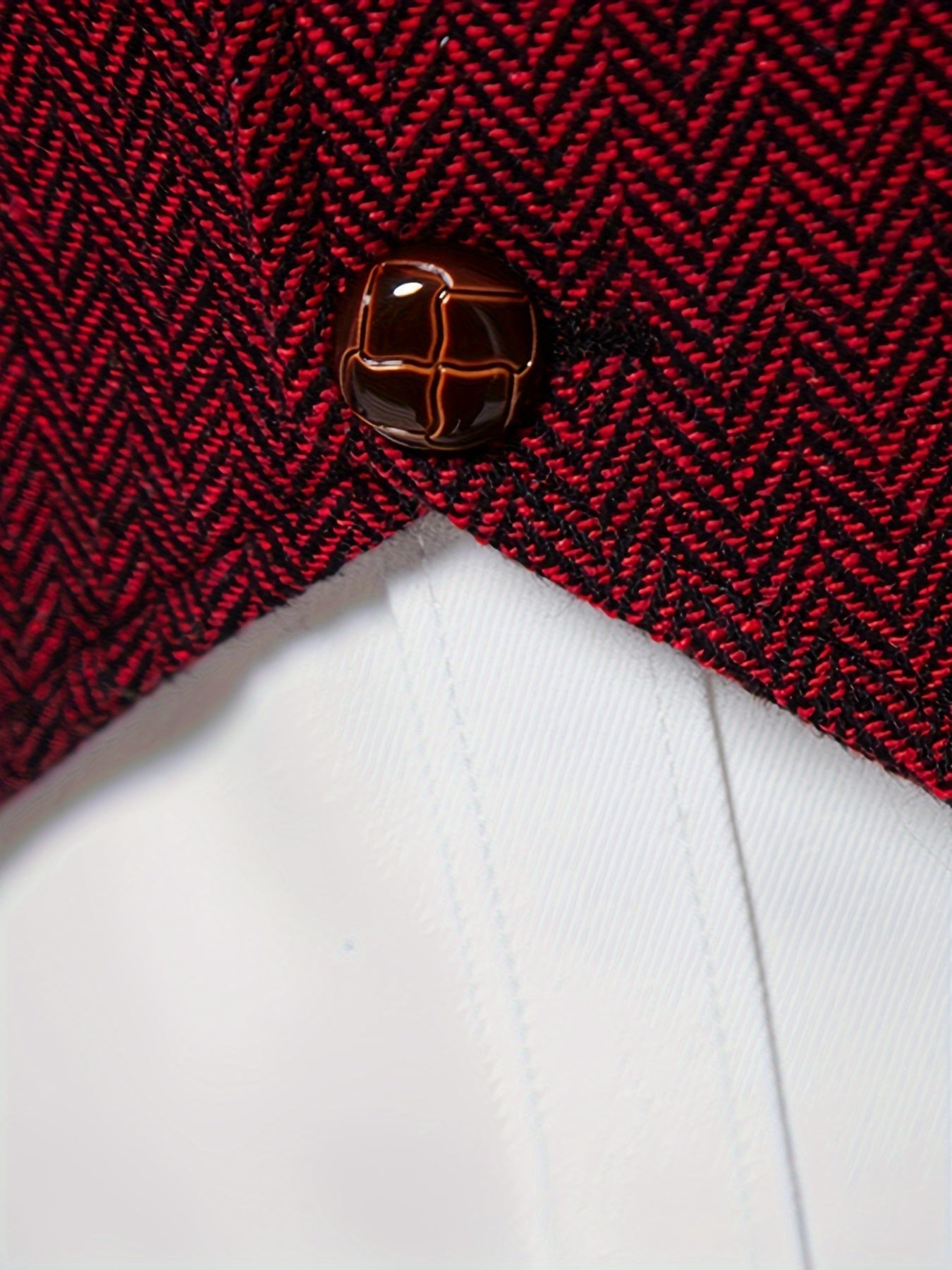 Men's Herringbone Tweed Vest - Single-Breasted Chain Detail Brown