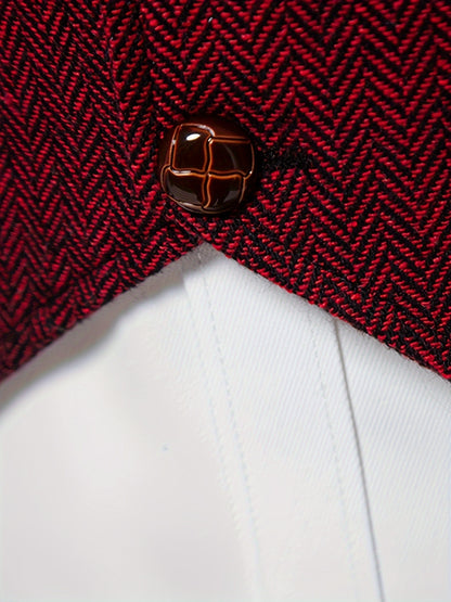 Men's Herringbone Tweed Vest - Single-Breasted Chain Detail Brown