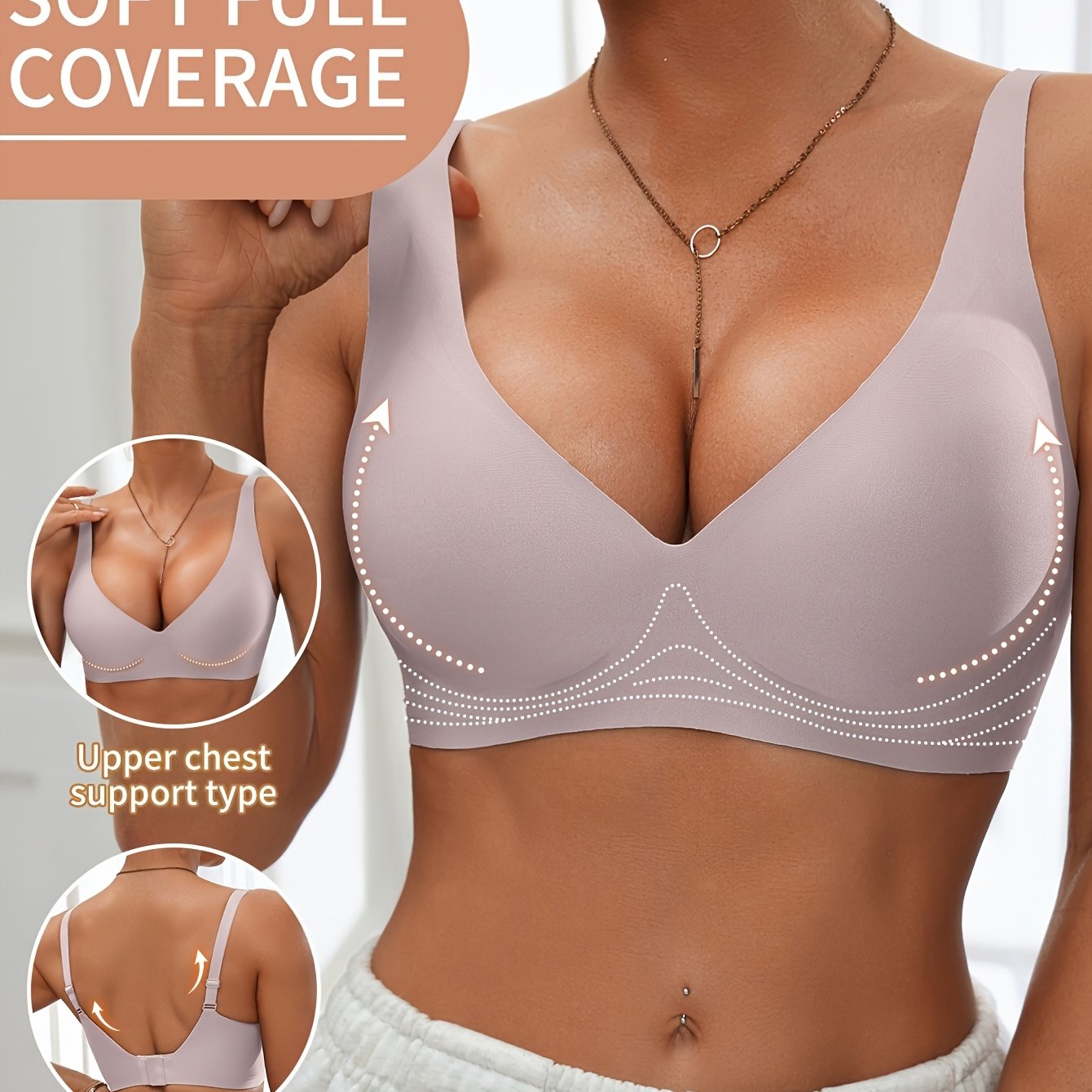 Full-Coverage Push-Up Bra - Wire-Free High Lift Non-Detachable Pad
