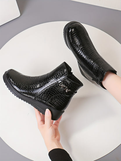 Women's Winter Warm Chunky Platform Ankle Boots - Side Zipper