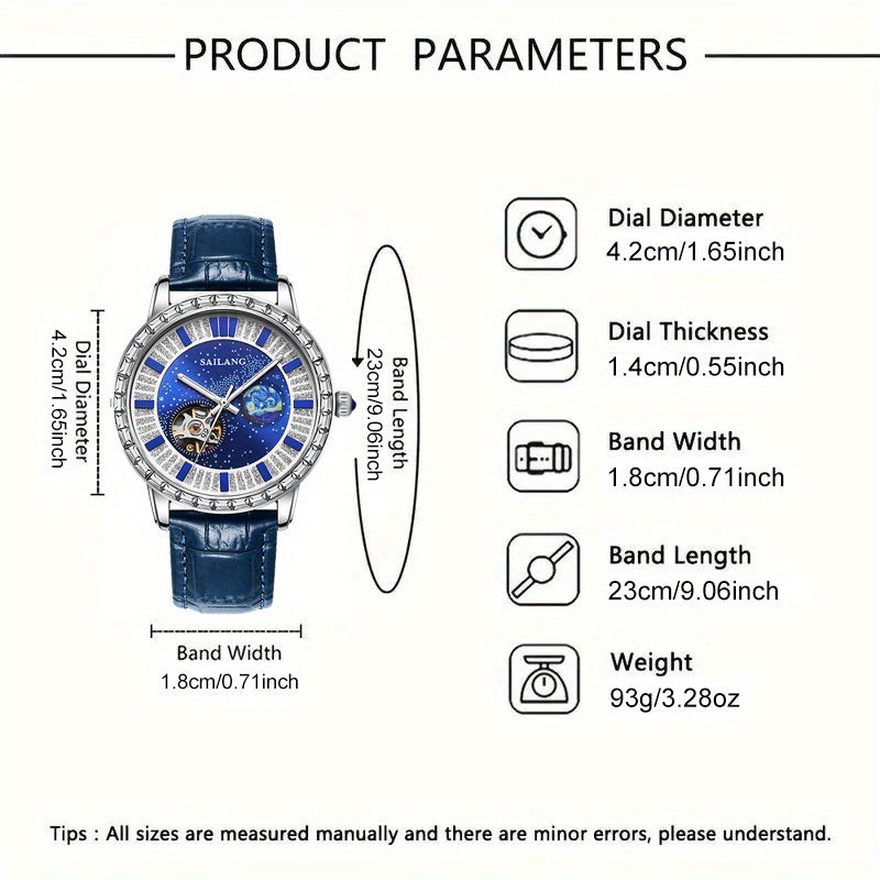 Men's Automatic Mechanical Watch - Casual Hollow Rhinestone Detail