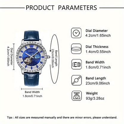 Men's Automatic Mechanical Watch - Casual Hollow Rhinestone Detail