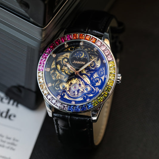 Jianni Men's Luxury Automatic Tourbillon Watch - Moon Sun Phases
