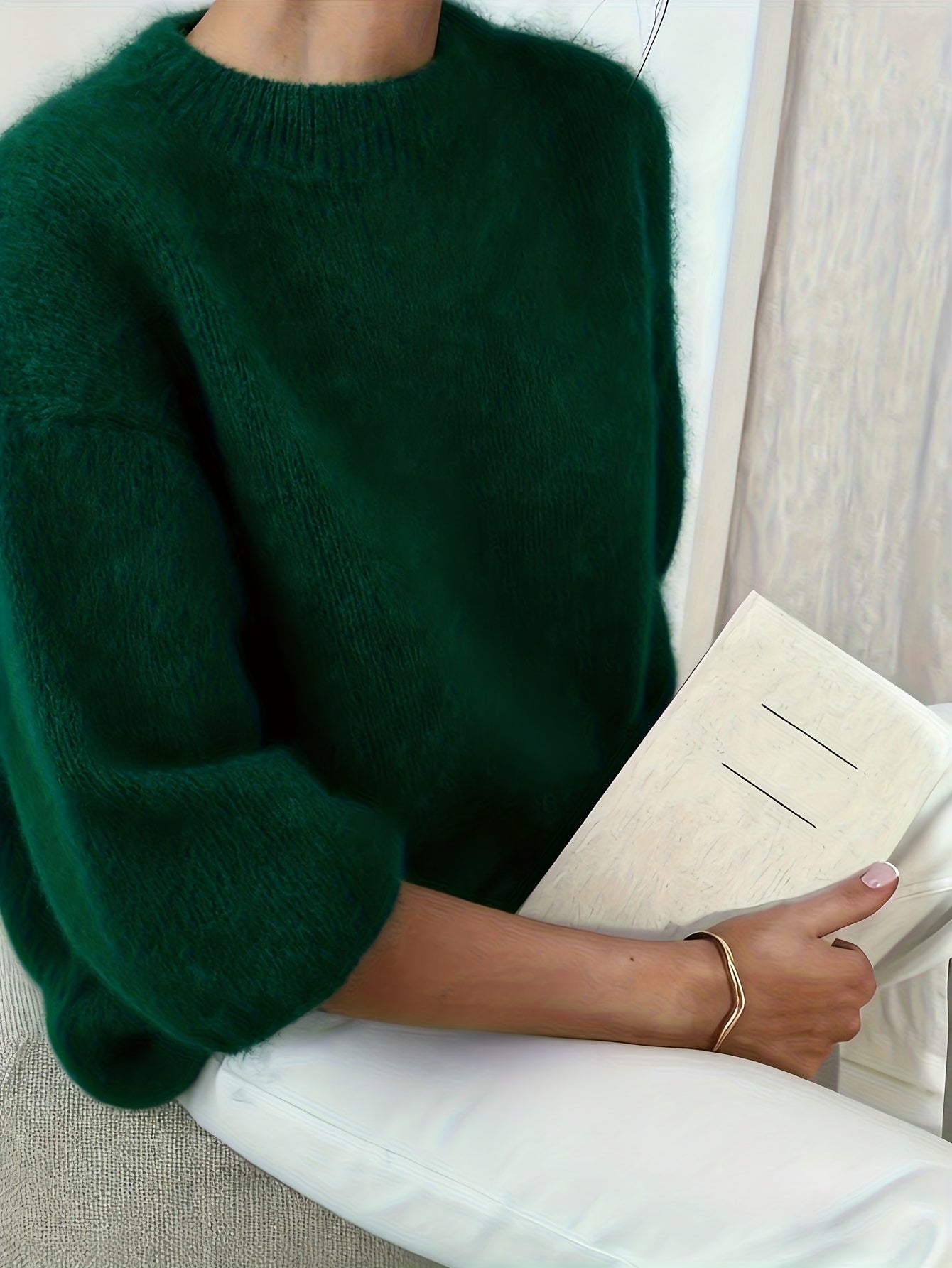 Women's Alpaca Sweater - Elegant Round Neck Winter Coat, Soft Warm Pure Color Blouses | High Elasticity for a Flattering Fit | Solid Color Sweaters for Dresses, Skirts & Pants Toppings | Hand Wash/Dry Clean (Autumn/Winter War