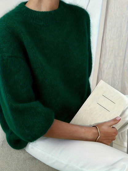 Women's Alpaca Sweater - Elegant Round Neck Winter Coat, Soft Warm Pure Color Blouses | High Elasticity for a Flattering Fit | Solid Color Sweaters for Dresses, Skirts & Pants Toppings | Hand Wash/Dry Clean (Autumn/Winter War