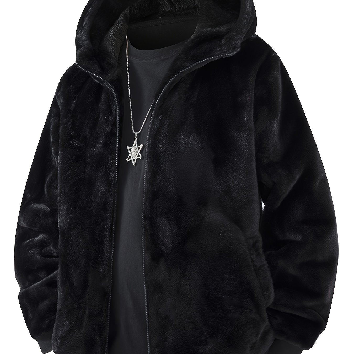 Men's Solid Hooded Jacket - Windproof & Warm