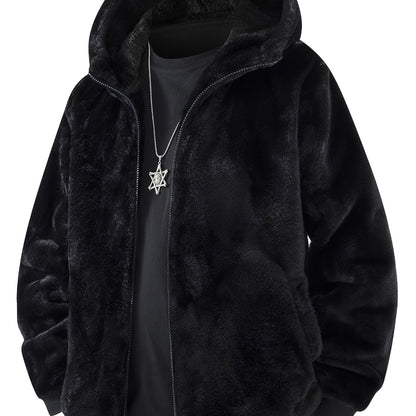 Men's Solid Hooded Jacket - Windproof & Warm