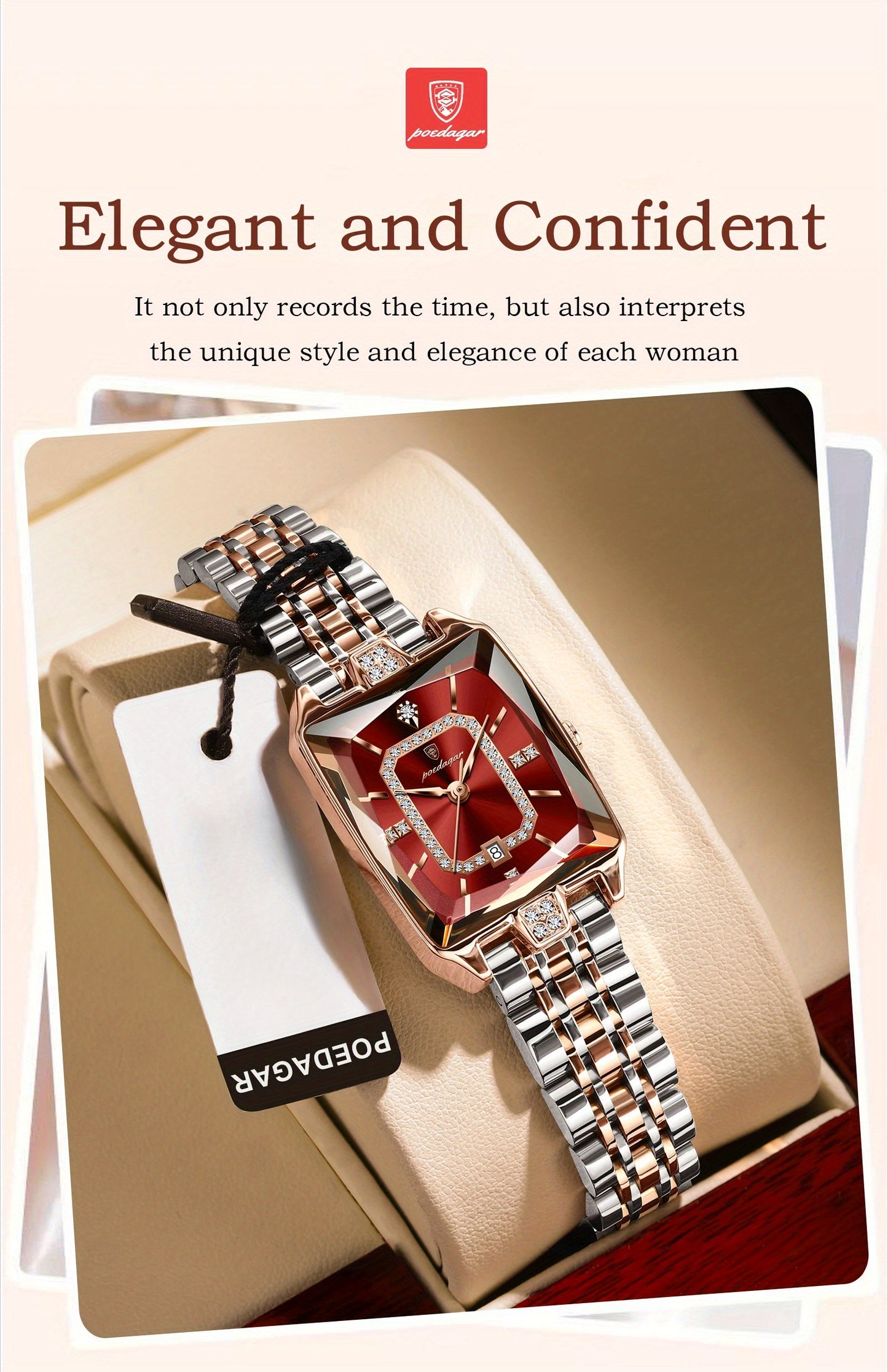 POEDAGAR Women's Luxury Watch - Waterproof Calendar Quartz Steel