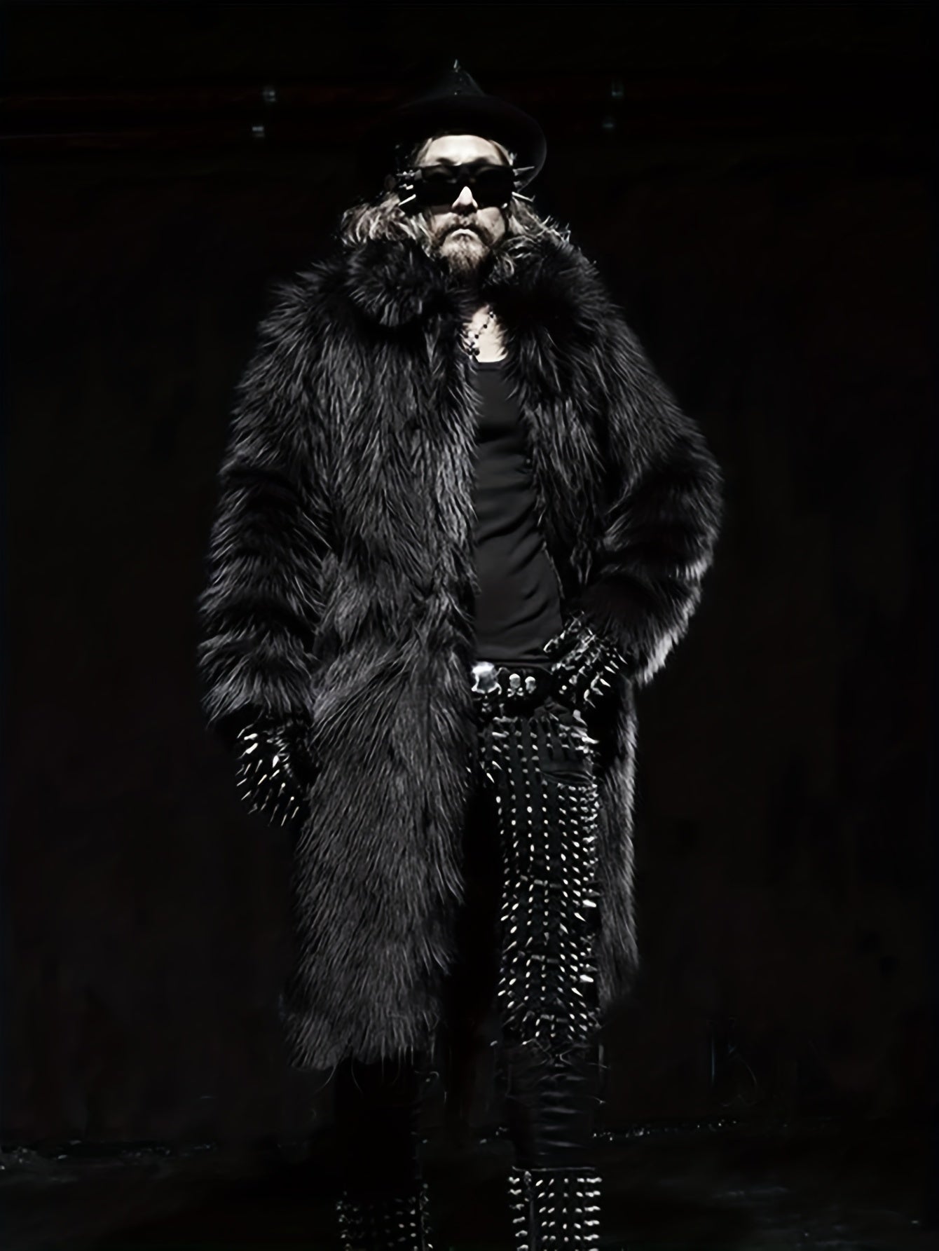 NØRVA Men's Long Faux Fur Trench Coat