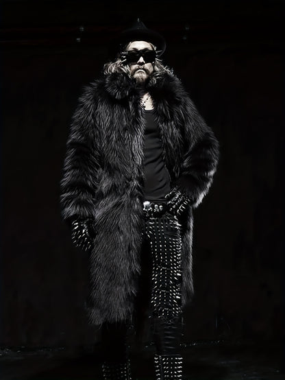 NØRVA Men's Long Faux Fur Trench Coat