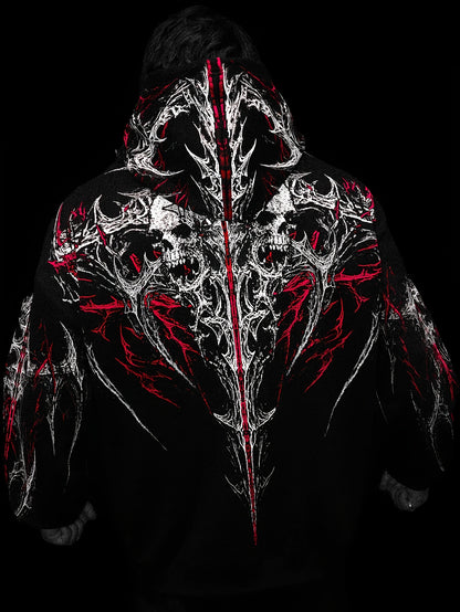 Men's Gothic Letter Print Zip Hoodie - Full-Zip with Pockets