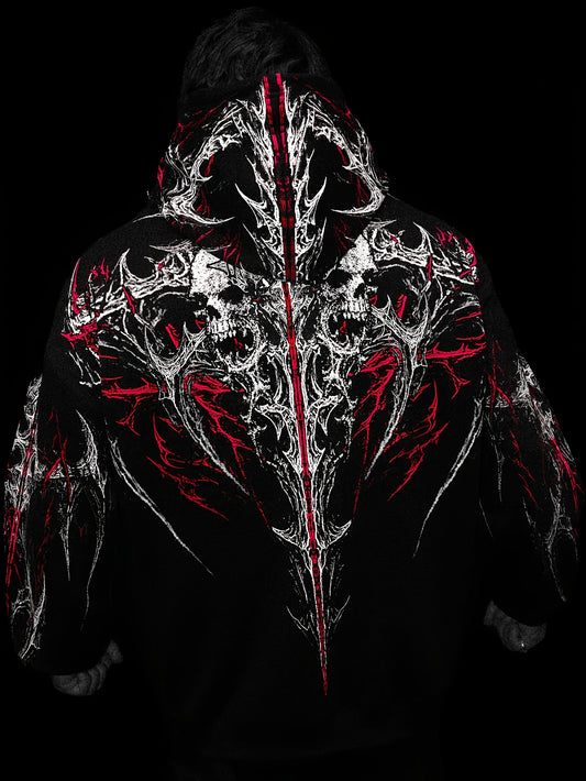 Men's Gothic Letter Print Zip Hoodie - Full-Zip with Pockets