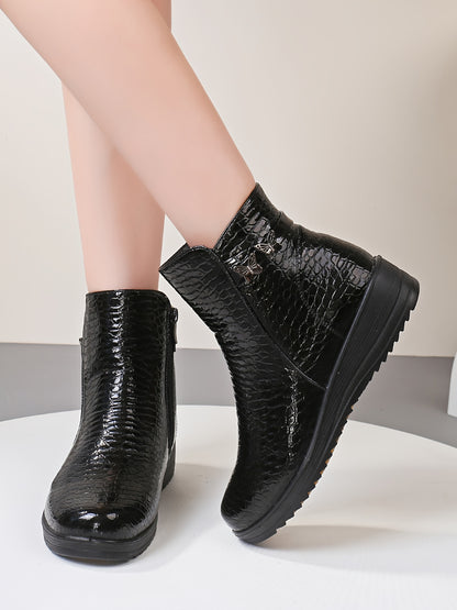 Women's Winter Warm Chunky Platform Ankle Boots - Side Zipper