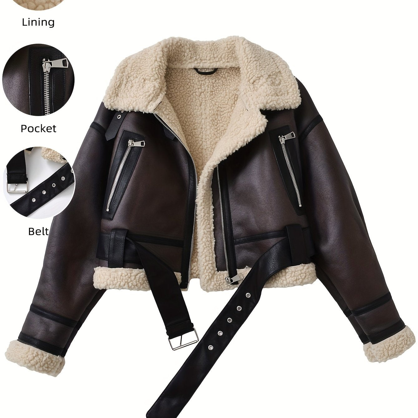 Women's Vintage Jacket - Belted Waist Zipper Cropped