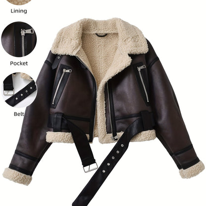 Women's Vintage Jacket - Belted Waist Zipper Cropped