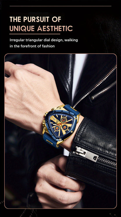 LIGE Men's Quartz Watch - Minimalist Triangle Dial World Time