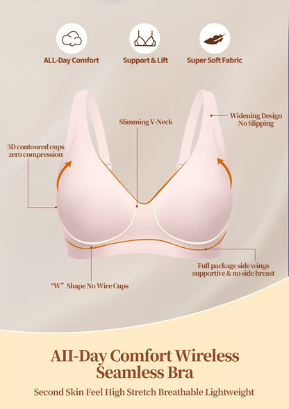 Full-Coverage Push-Up Bra - Wire-Free High Lift Non-Detachable Pad