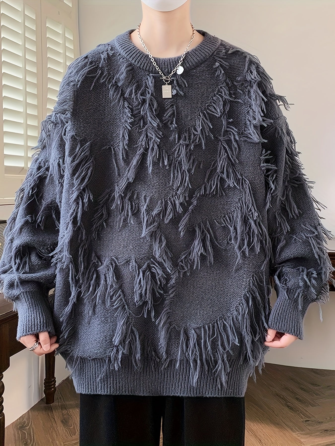 Men's Casual Fringed Pullover Sweater - High Stretch Knit