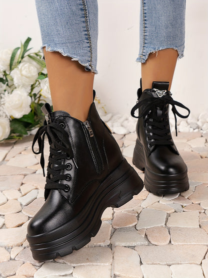 Women's Chunky Platform Ankle Boots - Fleece-Lined Black British