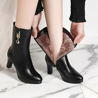Women's Winter Boots - Platform Heel Side Zipper